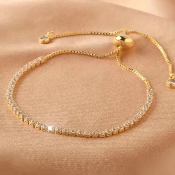NWT 18K Gold Plated Adjustable Tennis Bracelet Inlaid Shiny Cubic Zircon - Picture 9 of 9